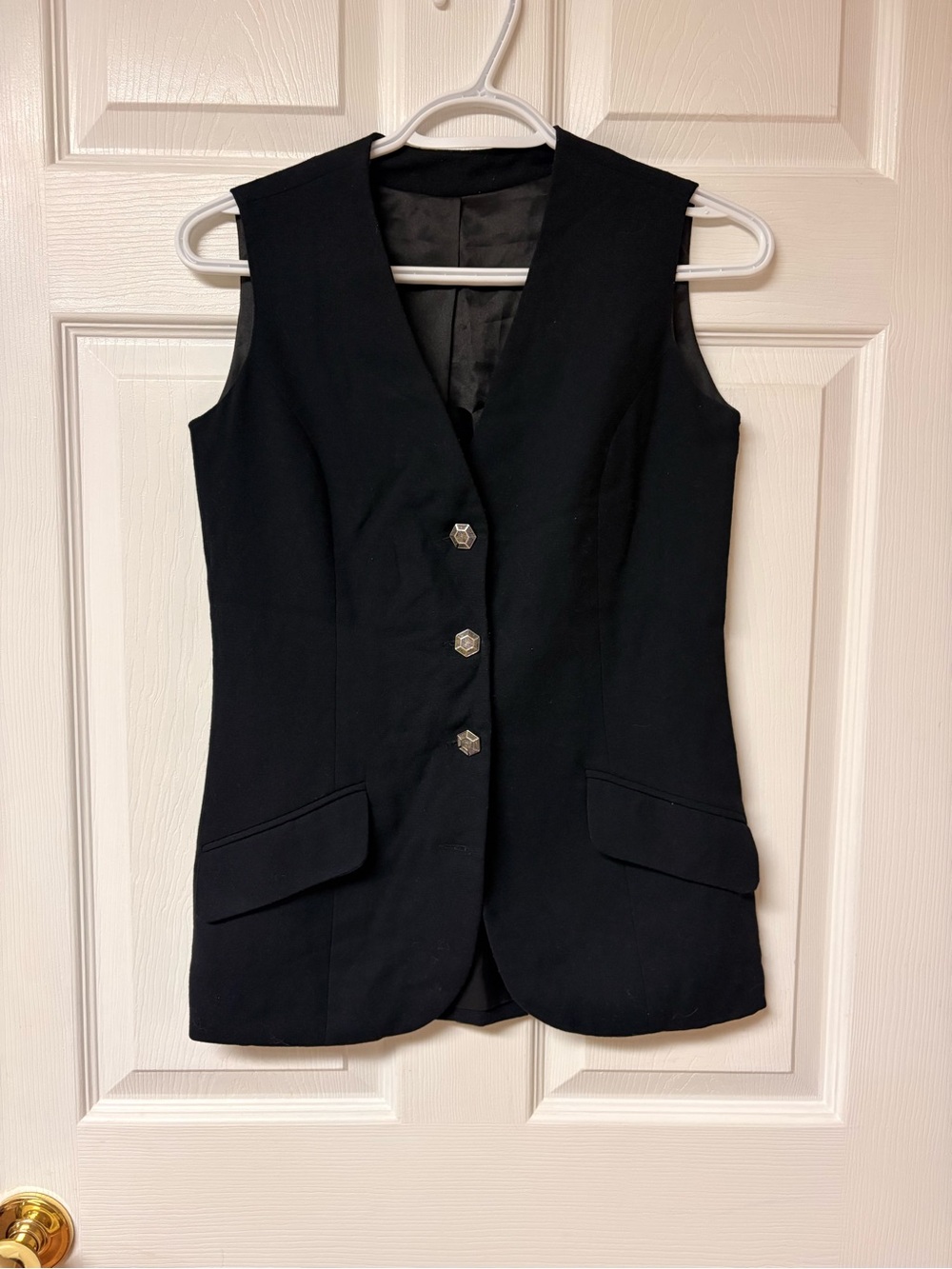 Women's Black Tailored Vest with Decorative Buttons